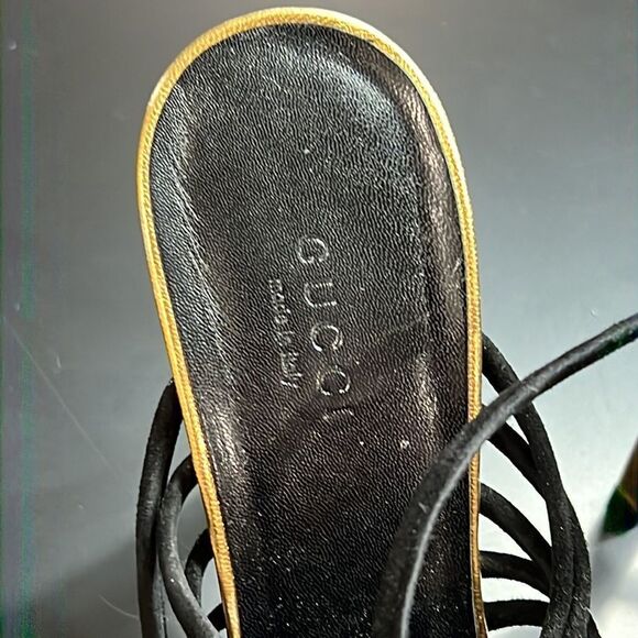 Gucci Gold & Black Rope Heels With Buckle Closure. Pre-Owned. Size 38.5 (8.5) - Picture 16 of 16